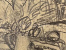 Frank Frigyes (1890-1976): Asztal 1940. Szén, papír, jelzett, hátoldalán a művész dedikációjával, 15...