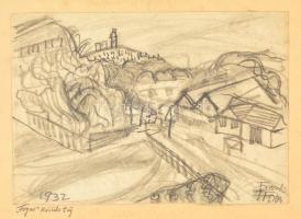 Frank Frigyes (1890-1976): Fogas körüli táj 1932. Szén, papír, jelzett, 19×28 cm