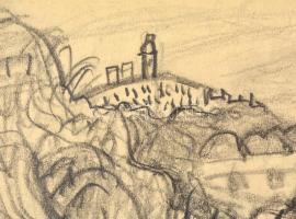 Frank Frigyes (1890-1976): Fogas körüli táj 1932. Szén, papír, jelzett, 19×28 cm