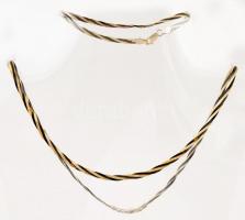 Ezüst(Ag) arany-fekete csíkos nyaklánc + karkötő, jelzett, h: 45 és 19,5 cm, nettó: 8,4 g