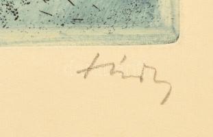 Túry Mária (1930-1992): Csendélet virággal. Színes rézkarc, papír, jelzett, 23,5×30 cm