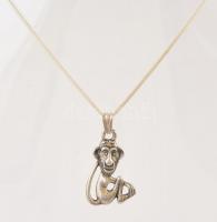 Ezüst(Ag) kígyó nyaklánc, majom függővel, jelzett, h: 41 cm, függő: 3,3×1,8 cm, nettó: 5,7 g