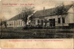Bogáros, Bulgarus; Waarenhaus Abendschein und Gemeindeschule / Abendschein üzlete és a községi iskola (r)