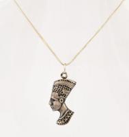 Ezüst(Ag) kígyó nyaklánc, Nofertiti függővel, jelzett, h: 42 cm, 3,4×1,7 cm, nettó: 8,6 g