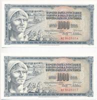 Jugoszlávia 1978. 1000D (2x) közeli sorszámú T:I  Yugoslavia 1978. 1000 Dinara (2x) close serial C:UNC