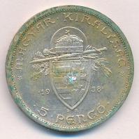 1938. 5P Ag "Szent István" T:1-,2 patina  Adamo P8.1