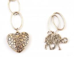 Dekoratív bizsu nyaklánc, elefánt és szív medállal