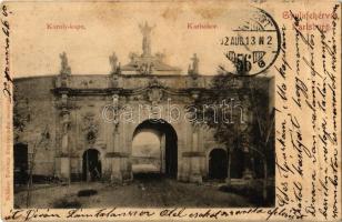 1902 Gyulafehérvár, Karlsburg, Alba Iulia; Karlsthor / Károly kapu. Schäser Ferenc fénynyomdai műintézetéből / castle gate (fa)