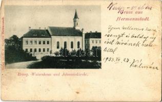 Nagyszeben, Hermannstadt, Sibiu; Evang. Waisenhaus und Johanniskirche / Evangélikus árvaház és templom. Kiadja G. A. Seraphin / Lutheran orphanage and church (EK)