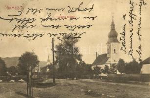 Őrmező, Strázske; Fő utca, templom / main street, church