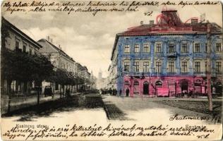 1905 Szatmárnémeti, Szatmár, Satu Mare; Kazinczy utca, Guttman Sámuel üzlete. Divald Károly 817. sz. / street view, shops (EB)