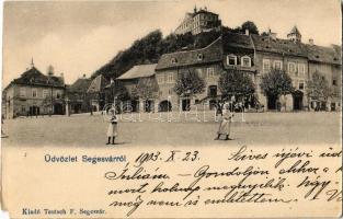 1903 Segesvár, Schaessburg, Sighisoara; utca, tér, F. Lingner üzlete. Kiadja Teutsch F. / street, square, shops (EM)