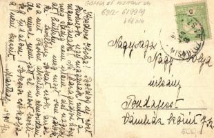 Rimaszombat, Rimavská Sobota; Erzsébet téri részlet, piac, Perecz Béla borbély és fodrász, Fogyasztá...