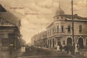 1909 Rimaszombat, Rimavská Sobota; Deák Ferenc utca télen, bank és üzlet / street view with shops and bank in winter