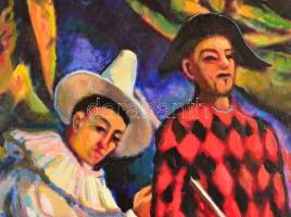 Jelzés nélkül: Pierrot és Harlequin (Cezanne után). Olaj, vászon, keretben, 80×60 cm