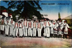 Lúzsna, Liptovská Lúzna; Luznansky kroj / Luzsnai népviselet, folklór. Kiadja Fuchs József / Slovak folklore, traditional costumes (EK)