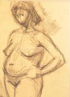 Horváth Lajos (1941-2019): Akt vázaltok (3 db). Szén, papír, jelzés nélkül, üvegezett keretben, 30×1...