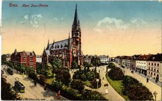 1914 Graz, Herz Jesu-Kirche / church, street, trams