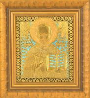 Jelzés nélkül: Szent Miklós. Bronz modern ikon, zománc díszítéssel, keretben, 25×22 cm