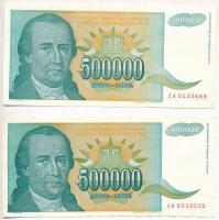 Jugoszlávia 1986. 100D + 1992. 10.000D + 1993. 10.000D + 50.000D + 500.000D (2x) + 50.000.000D (2x) ...