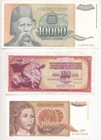 Jugoszlávia 1986. 100D + 1992. 10.000D + 1993. 10.000D + 50.000D + 500.000D (2x) + 50.000.000D (2x) ...
