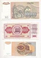 Jugoszlávia 1986. 100D + 1992. 10.000D + 1993. 10.000D + 50.000D + 500.000D (2x) + 50.000.000D (2x) ...