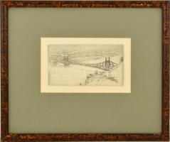 Jelzés nélkül: A régi Erzsébet híd. Rézkarc, papír, üvegezett keretben, 7×13 cm