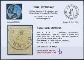 1kr MP III citromsárga "ODENBURG" Certificate: Strakosch 1kr MP III yellow "ODENBURG&...