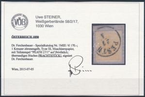 1kr MP III yellow "PESTH" Signed: Ferchenbauer, Certificate: Steiner 1kr MP III citromsárg...