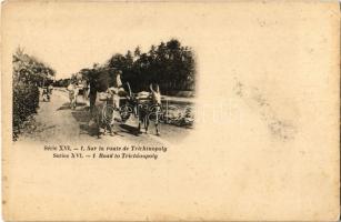 Sur la route de Trichinopoly / Road to Trichinopoly, ox cart, Indian folklore (EK)