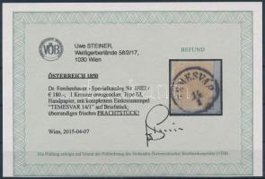 1kr HP III orange ocher "TEMESVÁR" Certificate: Steiner 1kr HP III narancsokker "TEME...