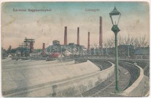 1913 Nagysurány, Surany; Cukorgyár, iparvasút. Kiadja Deutsch Ármin 352. / sugar factory, industrial railway (ázott / wet damage)