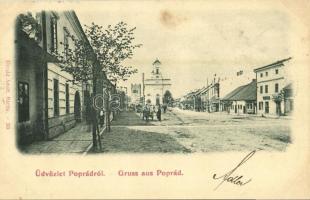 1899 Poprád, Fő utca, Csonka torony, templom. Divald Adolf 33. / main street, tower, church