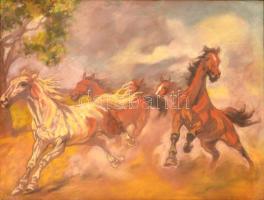 Benyovszky István (1898-1969): Vágtató lovak. Pasztell, papír, jelzett, üvegezett keretben, 42×55 cm