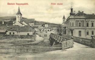 1910 Nagyenyed, Aiud; Fő tér, templom, híd, Gazdasági bank. Földes Ede kiadása / main square, bridge, church, economic bank