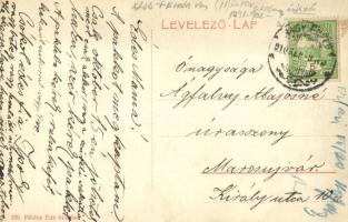 1910 Nagyenyed, Aiud; Fő tér, templom, híd, Gazdasági bank. Földes Ede kiadása / main square, bridge...