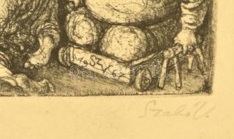 Szabó Vladimir (1905-1991): Táncolók. Rézkarc, papír, jelzett, üvegezett keretben, 19,5×29 cm