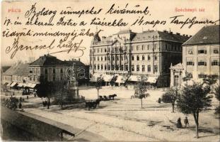 1909 Pécs, Széchenyi tér, Takarékpénztár, Neumann üzlete, Szentháromság szobor (EK)
