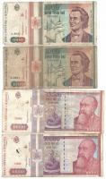 Románia 1992-1998. 8db vegyes bankjegy T:III,III- Romania 1992-1998. 8pcs of banknotes C:F,VG