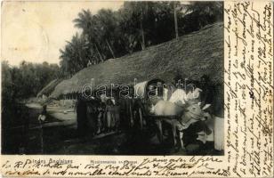 1913 Missionnaires en voyage / Travelling missionaries, indigenous village, ox cart, Indian folklore (fa)