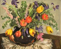 Biai-Föglein István (1905-1974): Virágok vázában. Olaj, vászon, jelzett, keretben, 50×61 cm
