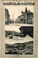 1907 Salgótarján, Fő utca, üzletek, Evangélikus templom és fasor, látkép. Kiadja Boros R. (EK)