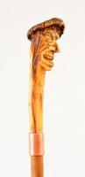 Bambusz lovaglópálca, szörnyfejű csontfaragással, h: 81 cm