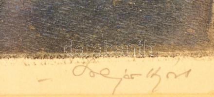 Bajor Ágost (1892-1958): Taormina. Színezett rézkarc, papír, jelzett, üvegezett keretben, 19,5×16,5 ...