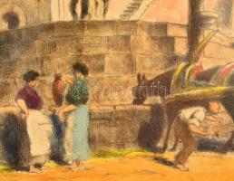 Bajor Ágost (1892-1958): Taormina. Színezett rézkarc, papír, jelzett, üvegezett keretben, 19,5×16,5 ...