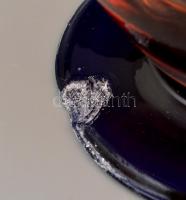 Hutaüveg likőrös készlet, 4 db pohár + kiöntő, csorbával