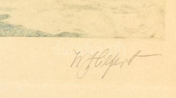 W. Hilfert jelzéssel: Trier - Hauptmarkt. Színezett rézkarc, papír, üvegezett keretben, 28×38 cm