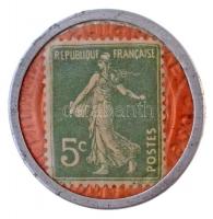 Franciaország 1920. 5c Al "Lyoni Bank" szükségpénz bélyeggel (32mm) T:2 / 
France 1920. 5...