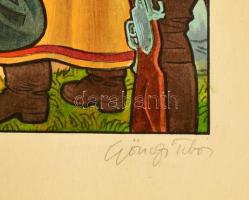 Gönczi-Gebhardt Tibor (1902-1994): Lovashintó leintése. Vegyes technika, papír, jelzett, 18,5×25 cm