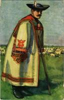 Magyar népviselet, Hortobágyi juhász / Hungarian national costume, shepherd, folklore s: Undi Mariska